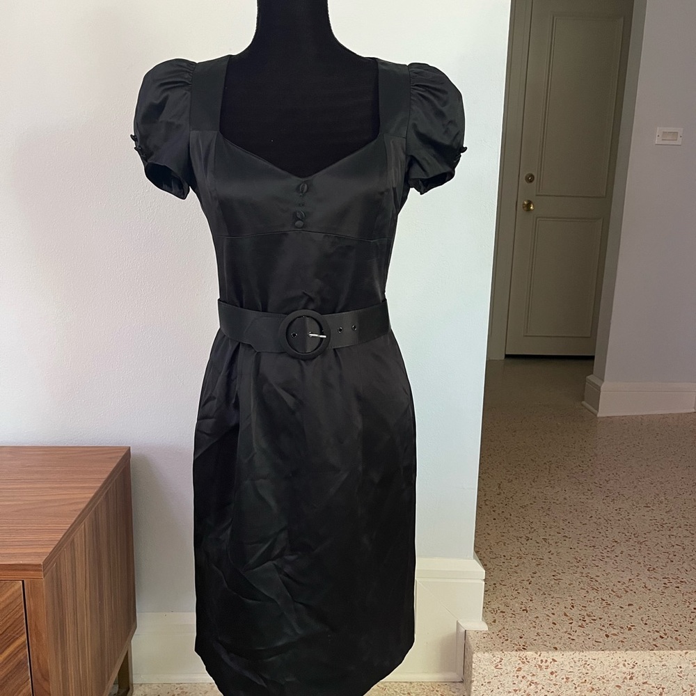 Vintage black satin Betsey Johnson dress size 6.